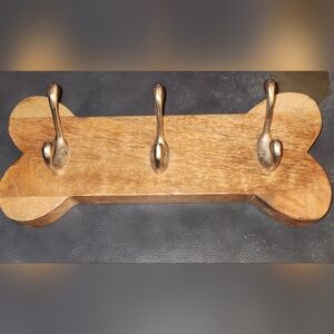 Wooden Dog Bone Wall Hook with Silver Accents. 14"